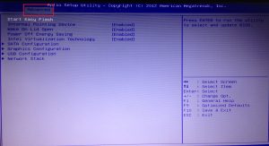 Page de configuration du BIOS Advanced