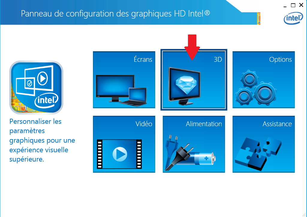 panneau de configuration des graphiques HD Intel